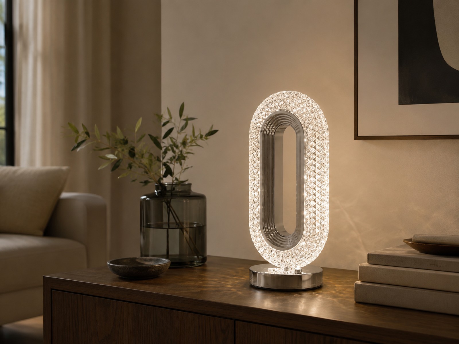 Crystal Oval Table Lamp