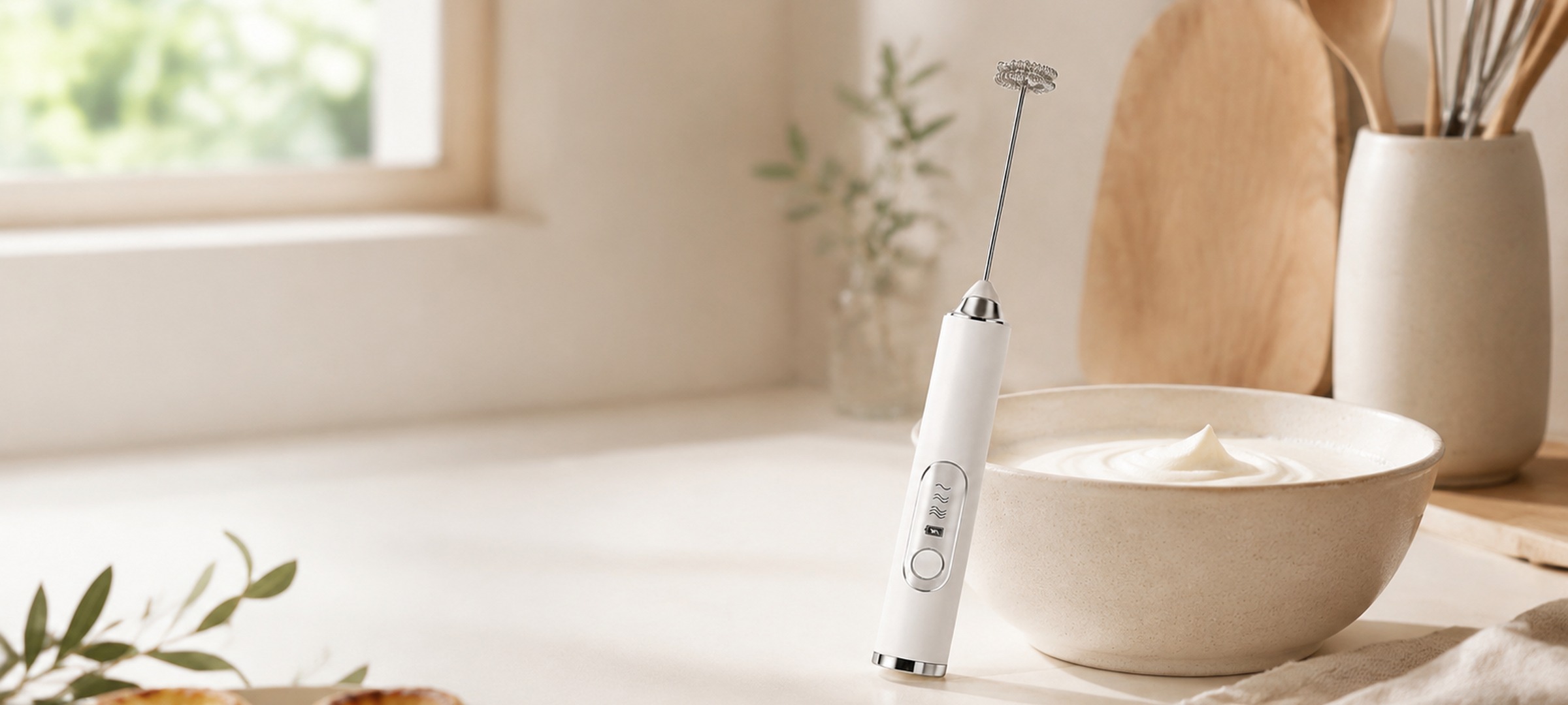 Cordless Electric Hand Mixer on a bright kitchen counter