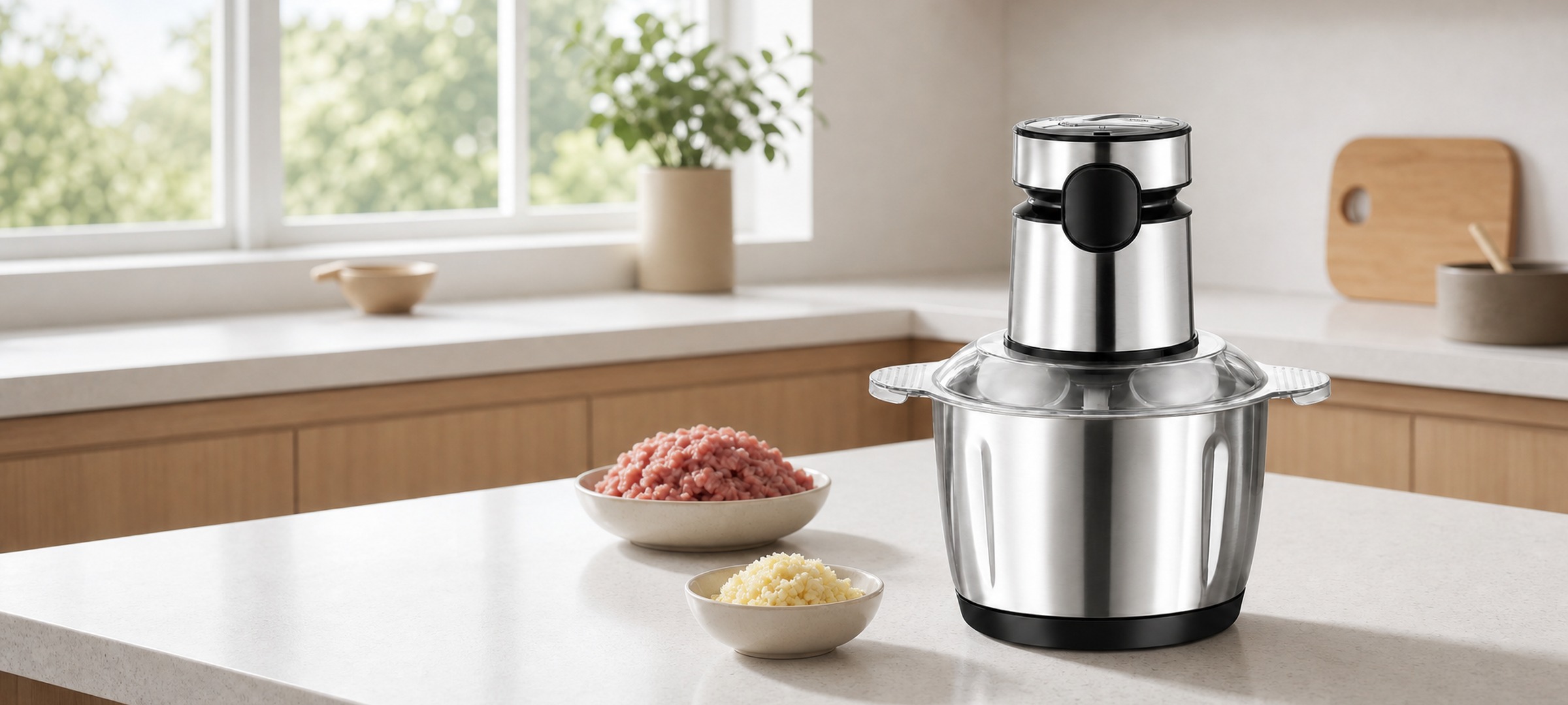 5L Electric Food Chopper on a sunlit kitchen counter
